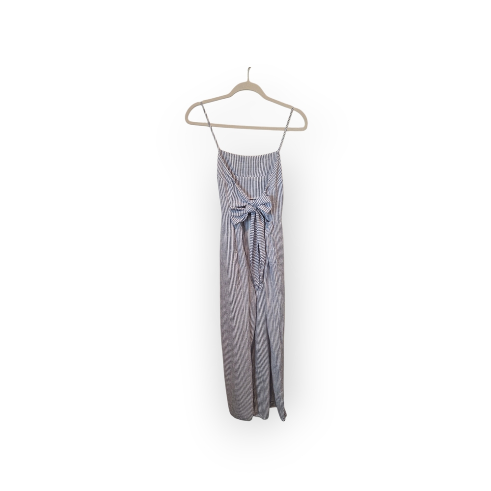 Lee Linen Blend Nautical Bow Tie Relaxed Blue And White Long Romper Size MEDIUM